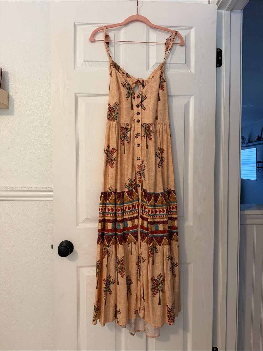 FARM Rio Beige Floral & Geo Tiered Maxi Dress